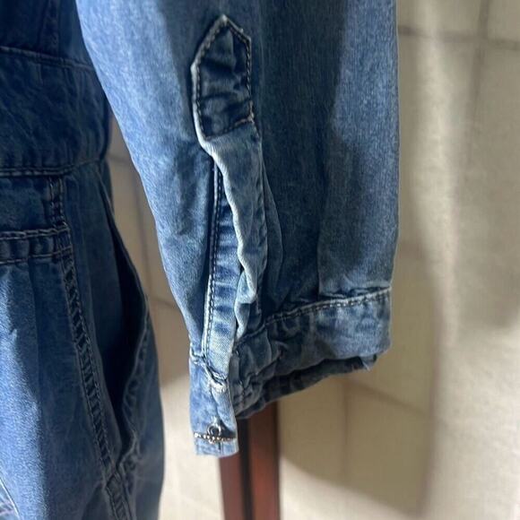 The Kooples Jeans Women's Blue Bird Embroidered Chambray‎ Open Back Romper Large - Picture 12 of 12